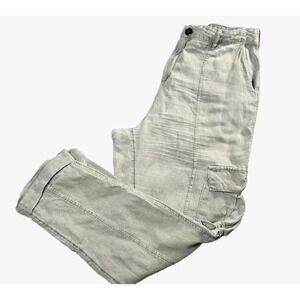 Nicole Miller Cargo Pants Womens LARGE Green Relaxed Linen Blend
